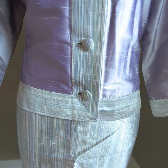 Vintage 1990s Sansappelle Jacket and Skirt Set Purple Silk Striped Size 6-8 - Picture 13 of 15